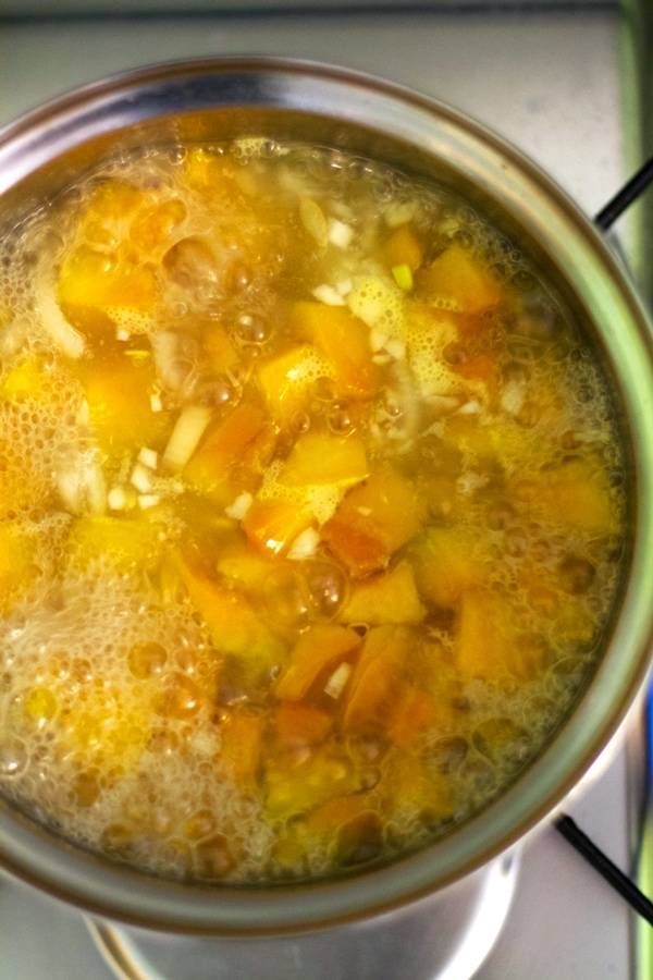 Food boiling in a pot.