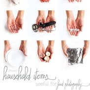 Hands holding household items that are good for food photography.