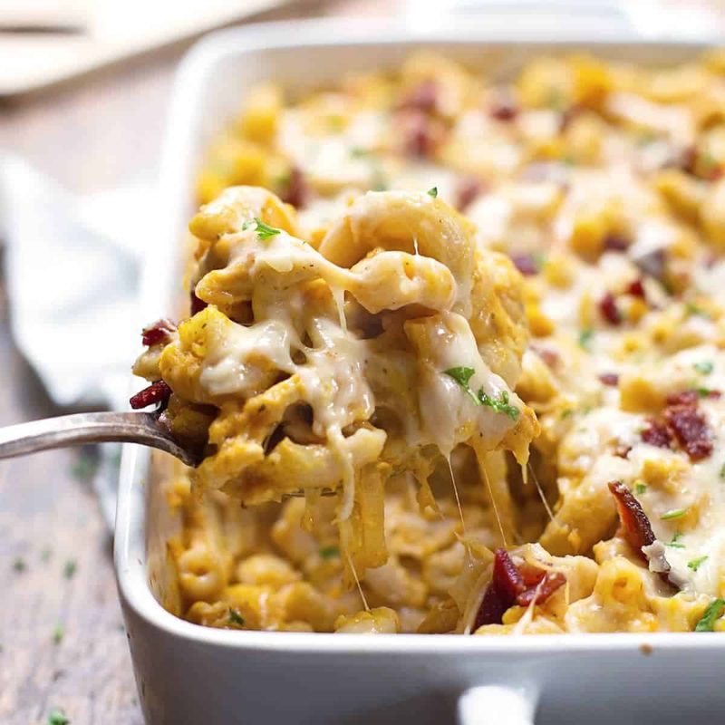 Chicken Bacon Pumpkin Pasta Bake