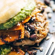 Arepas stuffed with carnitas and sweet potatoes pin