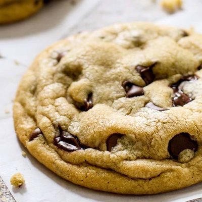 Chocolate Chip Cookies on parchment paper.