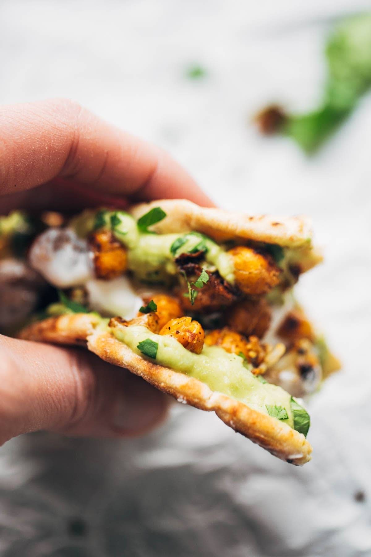Roasted Veggie Pita with Avocado Dip.