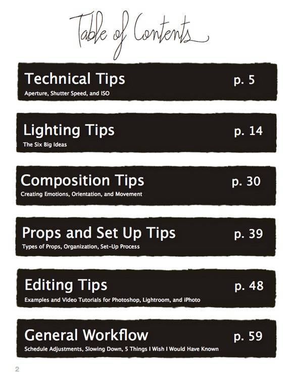 Tasty Food Photography - Table of Contents
