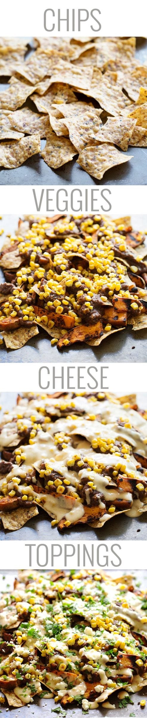 Process of making nachos in four images.