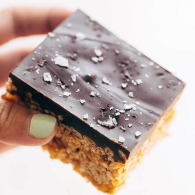 Modern Scotcheroos held by hand.