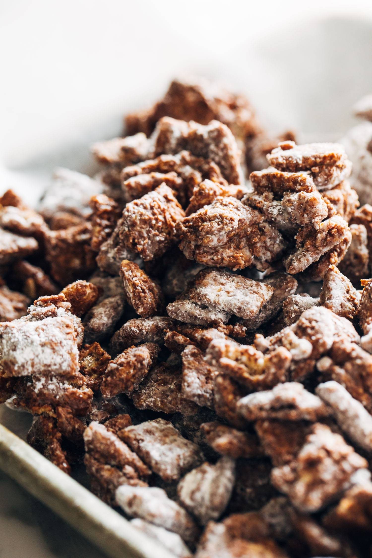Finished puppy chow on a sheet pan.